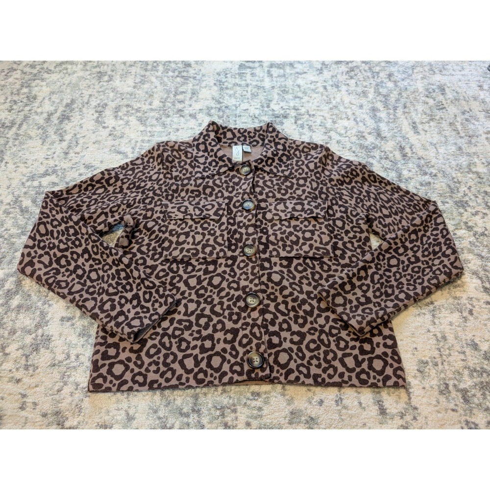 Joie Brown Leopard Print Utility Jacket Button Sweater Shacket Women's Medium